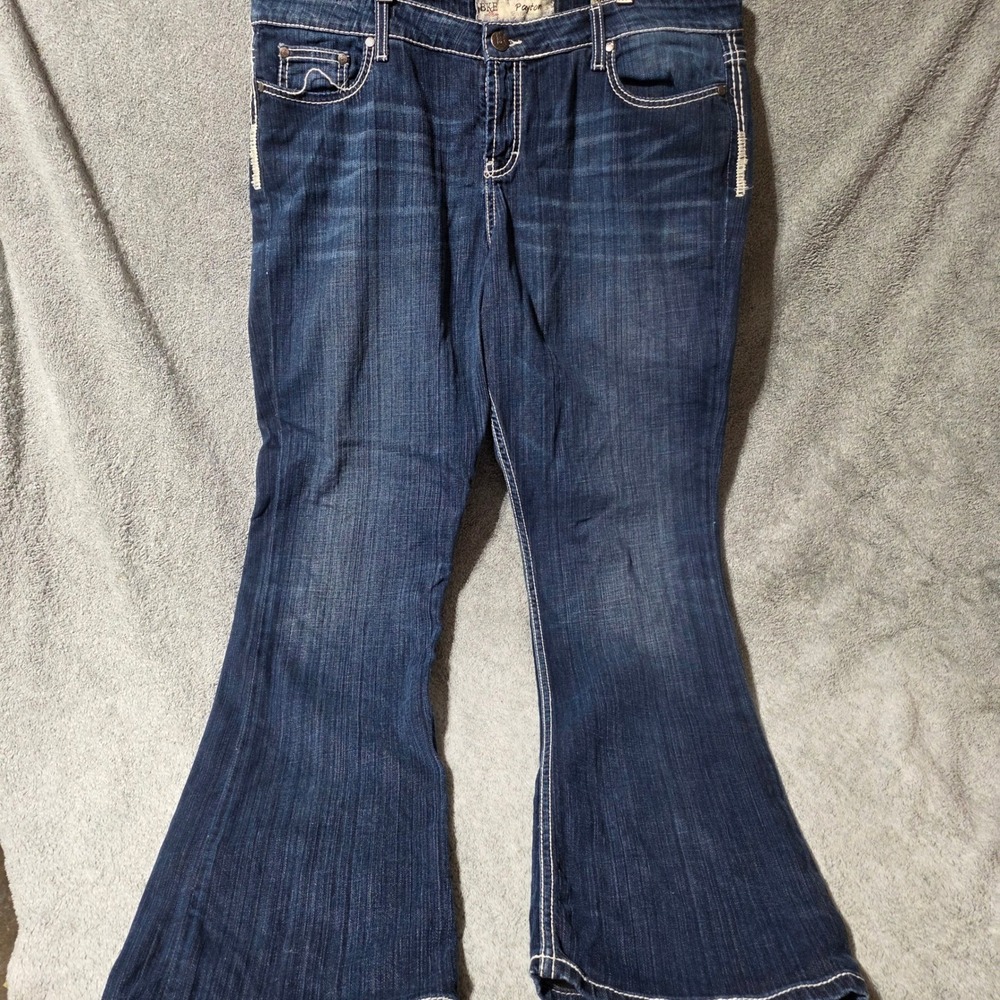 BKE Payton Flare Leg Jeans Women 36L Dark Wash Thick Stitch BK11175L